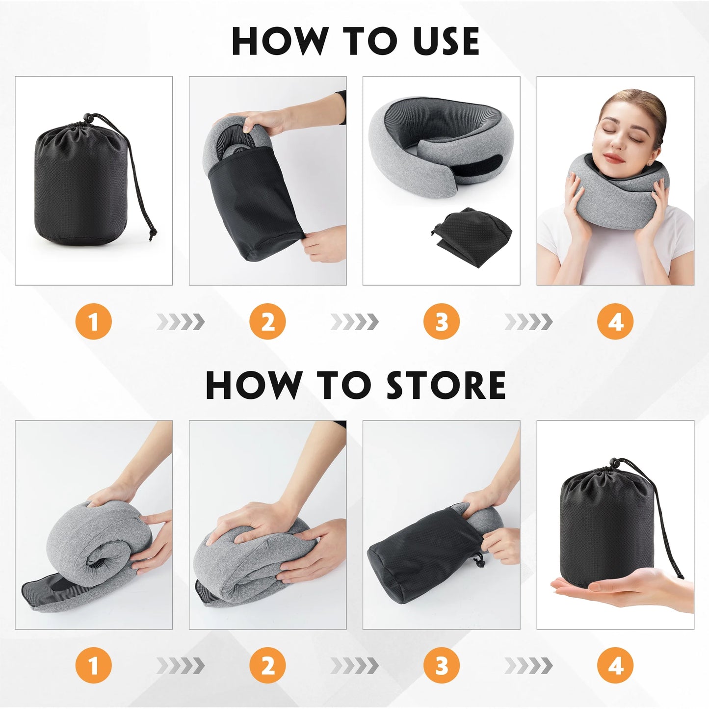 Travel Pillows for Airplanes, Travel Neck Pillow Travel Pillow, 360° Support Memory Foam Travel Pillow with 3D Contoured Eye Mask, Earplugs and Storage Bag for Airplanes Offices, Cars, Gray