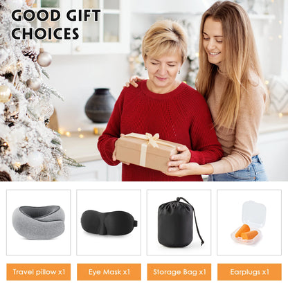 Travel Pillows for Airplanes, Travel Neck Pillow Travel Pillow, 360° Support Memory Foam Travel Pillow with 3D Contoured Eye Mask, Earplugs and Storage Bag for Airplanes Offices, Cars, Gray
