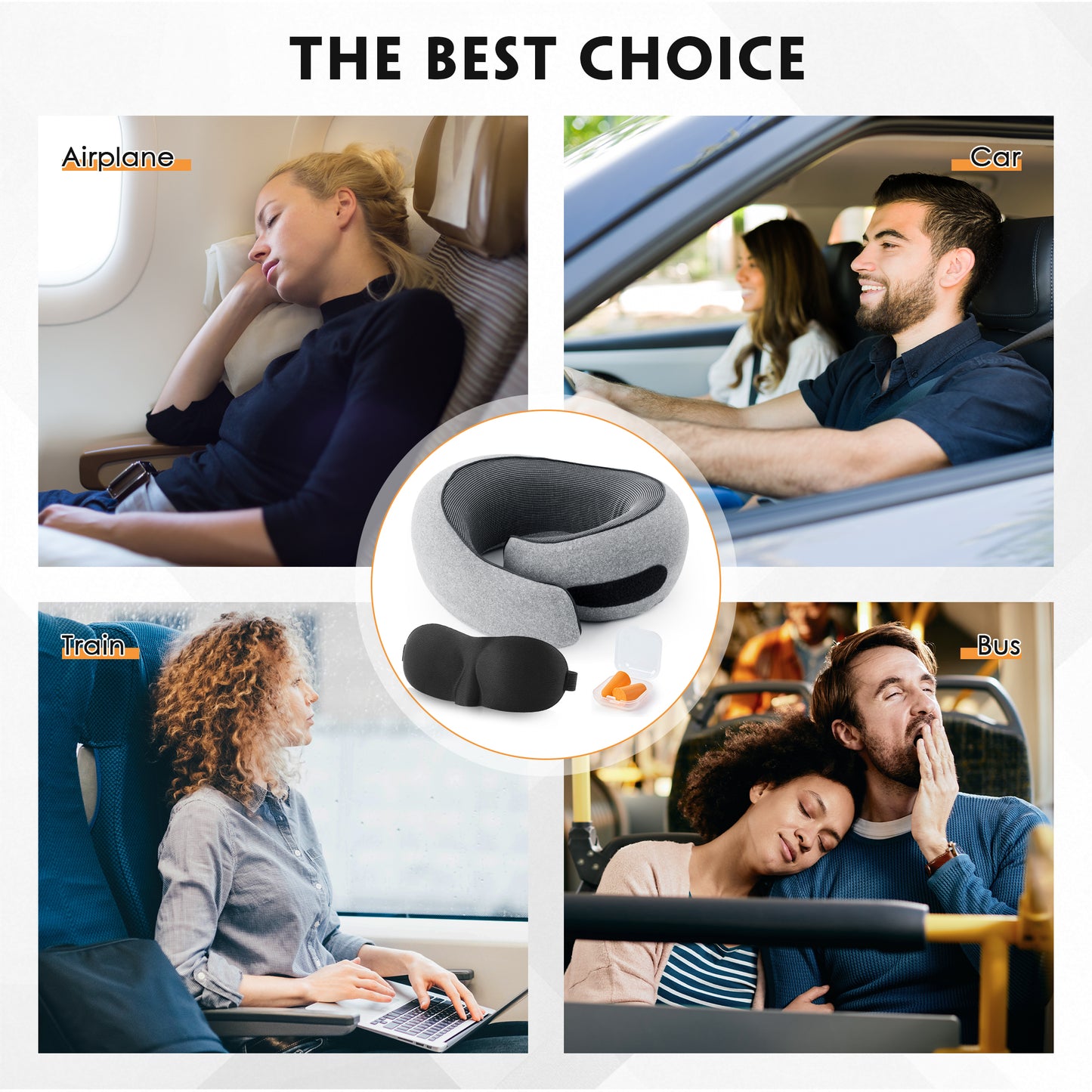 Travel Pillows for Airplanes, Travel Neck Pillow Travel Pillow, 360° Support Memory Foam Travel Pillow with 3D Contoured Eye Mask, Earplugs and Storage Bag for Airplanes Offices, Cars, Gray